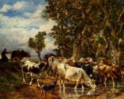 埃米尔 查尔斯 雅克 : Troupeau De Vaches A L Abreuvoir